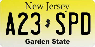 NJ license plate A23SPD