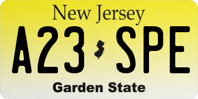 NJ license plate A23SPE