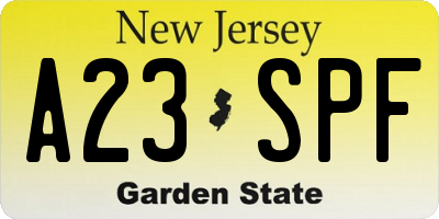 NJ license plate A23SPF