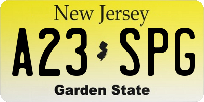 NJ license plate A23SPG