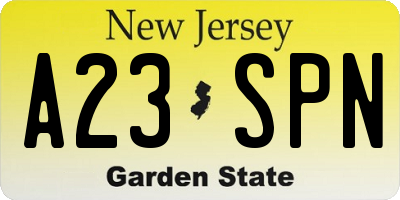 NJ license plate A23SPN