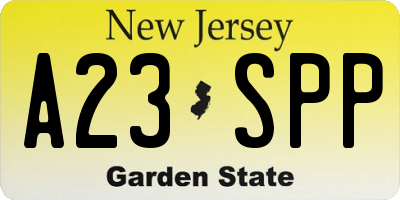 NJ license plate A23SPP