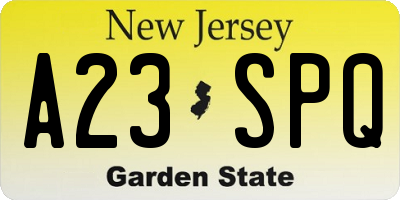 NJ license plate A23SPQ