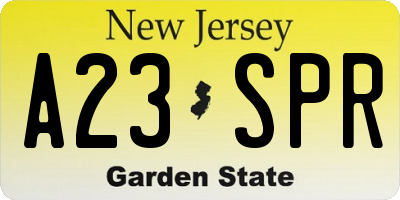 NJ license plate A23SPR