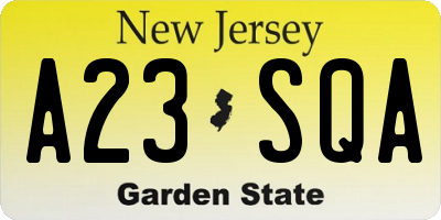 NJ license plate A23SQA
