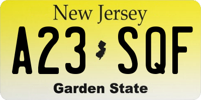 NJ license plate A23SQF