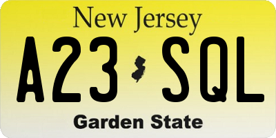 NJ license plate A23SQL