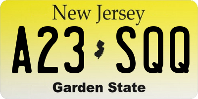 NJ license plate A23SQQ