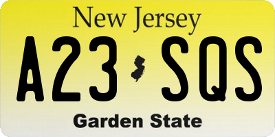 NJ license plate A23SQS