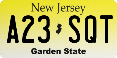 NJ license plate A23SQT