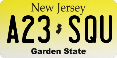 NJ license plate A23SQU