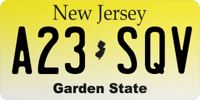 NJ license plate A23SQV
