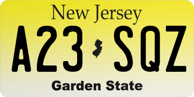 NJ license plate A23SQZ