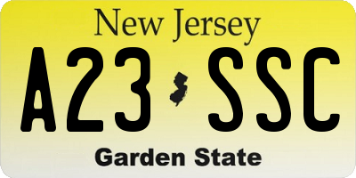 NJ license plate A23SSC