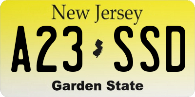 NJ license plate A23SSD