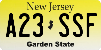NJ license plate A23SSF