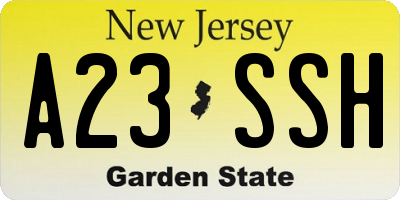 NJ license plate A23SSH