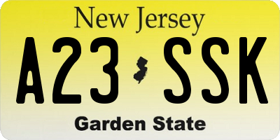 NJ license plate A23SSK