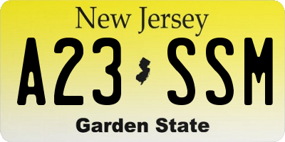 NJ license plate A23SSM