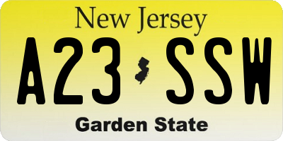 NJ license plate A23SSW
