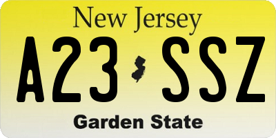 NJ license plate A23SSZ