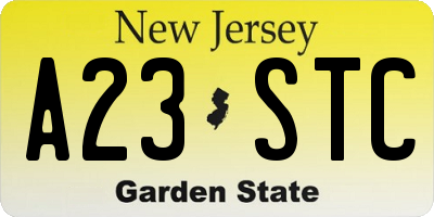 NJ license plate A23STC