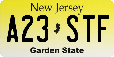 NJ license plate A23STF