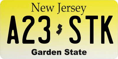 NJ license plate A23STK