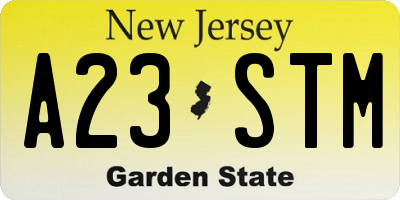NJ license plate A23STM