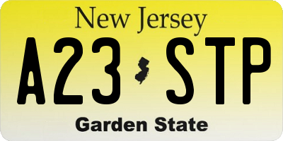 NJ license plate A23STP