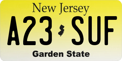 NJ license plate A23SUF