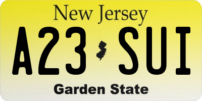 NJ license plate A23SUI