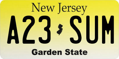 NJ license plate A23SUM