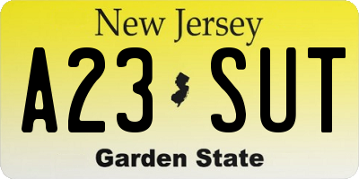 NJ license plate A23SUT
