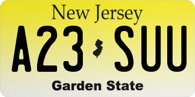 NJ license plate A23SUU