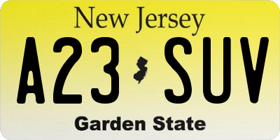 NJ license plate A23SUV