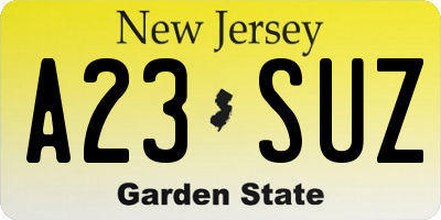 NJ license plate A23SUZ