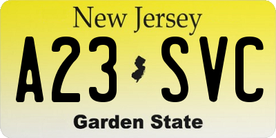 NJ license plate A23SVC