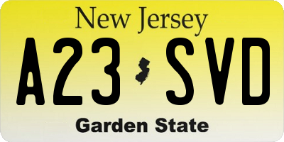 NJ license plate A23SVD