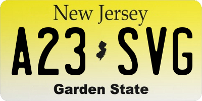NJ license plate A23SVG