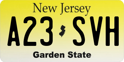 NJ license plate A23SVH