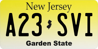NJ license plate A23SVI