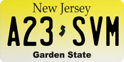 NJ license plate A23SVM