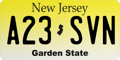 NJ license plate A23SVN