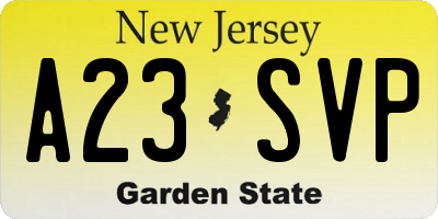 NJ license plate A23SVP