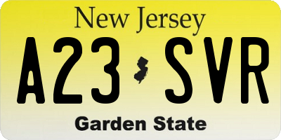 NJ license plate A23SVR