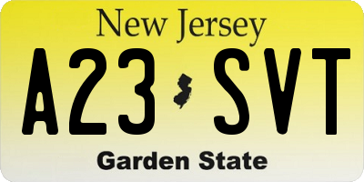 NJ license plate A23SVT