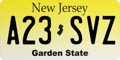 NJ license plate A23SVZ