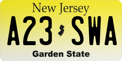 NJ license plate A23SWA