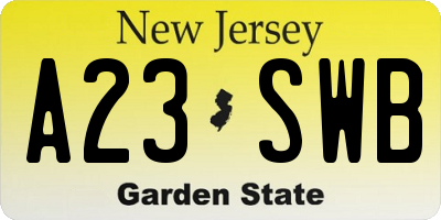 NJ license plate A23SWB